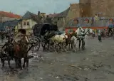 W MIASTECZKU KRESOWYM by Stanisław Bohusz-Siestrzeńcewicz, olej, płótno, sold Oct 2022