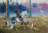 ŚW. HUBERT by Jerzy Kossak, 1949, olej, tektura, sold Oct 2022