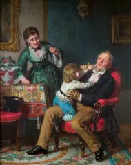 Leopold Loeffler, SZKODA WĄSÓW, ok. 1871, olej, deska o sfazowanych krawędziach