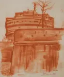 Ludomir Sleńdziński, ZAMEK ŚW. ANIOŁA W RZYMIE, 1925, sangwina, papier