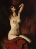 Józef Męcina-Krzesz, AKT W CZERWIENI, olej, płótno
