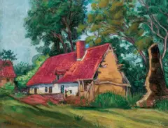Jan Peske, PRZED CHATĄ, olej, płótno
