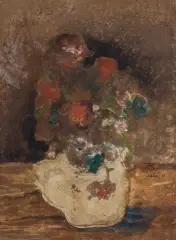 KWIATY W WAZONIE by Jankel Adler, 1929, olej, technika mieszana, karton, offered Oct 2022