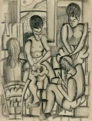 Nadia Léger, CZTERY KOBIETY W KUCHNI, po 1925, ołówek, papier kremowy