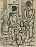 Nadia Léger, CZTERY KOBIETY W KUCHNI, po 1925, ołówek, papier kremowy