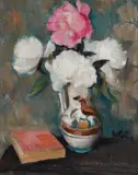 Wojciech Weiss, PEONIE, olej, tektura