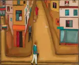 PEJZAŻ MIEJSKI by Jerzy Nowosielski, 1959, olej, płótno, sold Oct 2022