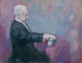 Antonio Salamanca, ARTUR RUBINSTEIN KONCERTUJĄCY, przed 1966, gwasz, akryl, papier