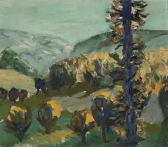 PEJZAŻ by Bronisław Kierzkowski, 1954, olej, tektura, offered Oct 2022