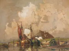 KUTRY NA BRZEGU by Rudolf Priebe, olej, płótno, offered Sep 2022