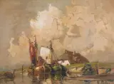 Rudolf Priebe, KUTRY NA BRZEGU, olej, płótno