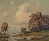 Rudolf Priebe, PEJZAŻ, olej, płyta pilśniowa