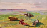 Kazimierz Lasocki, PASTUSZKOWIE NA PASTWISKU, 1934, olej, sklejka