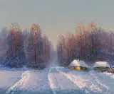 Wiktor Korecki, CHATY POD LASEM, olej, płótno
