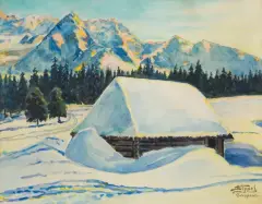 Antoni Wippel, ZAKOPANE, HALA GĄSIENICOWA, przed 1958, akwarela, ołówek, papier