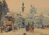 PLAC ZAMKOWY W WARSZAWIE by Władysław Chmieliński, akwarela, gwasz, kredka, papier, offered Sep 2022