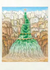 Jacek Yerka, Limpopo z mostami, 2022, kredki, ołówek, papier