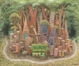 Jacek Yerka, ZAGAJNIK BIBLIOTECZNY, 2022, pastel, karton naklejony na tekturę