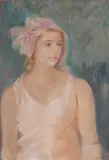 Teodor Axentowicz, DAMA RÓŻOWA, pastel, akwarela, papier