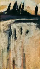 Edward Okuń, PEJZAŻ Z CYPRYSAMI, 1898-1899, pastel, gwasz, papier