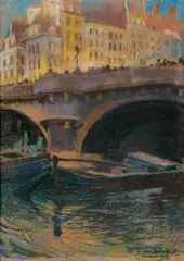 Henryk Uziemblo, PONT NEUF, 1907, pastel, tektura