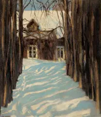 Józef Czajkowski, DWÓR WIEJSKI ZIMĄ, ok. 1905, olej, płótno