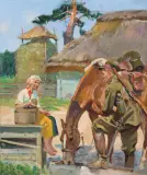 ZALOTY PRZY STUDNI by Wojciech Kossak, 1929, olej, płótno, sold Jun 2022