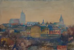 Teodor Grott, WIDOK KRAKOWA, 1911, akwarela, papier naklejony na tekturę