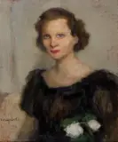 Alfons Karpiński, PORTRET KOBIETY, VII 1954, olej, tektura
