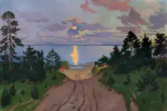 Ludwik Leszko, JEZIORO W DRYŚWIATACH, 1932, olej, tektura