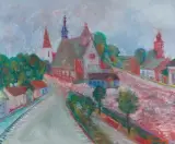 PEJZAŻ Z ŻARNOWA (albo GŁUCHA PROWINCJA) by Jerzy Ryszard Zieliński, 1979, olej, płótno, offered Jun 2022