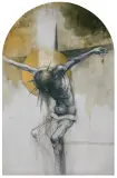 Jerzy Duda-Gracz, CHRYSTUS NA KRZYŻU, 1994, olej, kredka, płótno