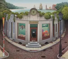Jacek Yerka, CORNERSHOP, 2022, akryl, płótno