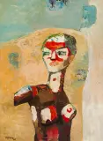 Otto Axer, Pajac III, 1966, olej, karton