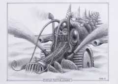 Jacek Yerka, Pogotowie pustynne "Consuela", 2021, ołówek, karton