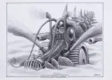 Pogotowie pustynne "Consuela" by Jacek Yerka, 2021, ołówek, karton, sold Jun 2022