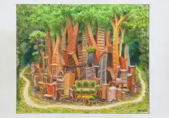Jacek Yerka, Oczytany zagajnik, 2022, kredki, ołówek, karton