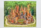 Oczytany zagajnik by Jacek Yerka, 2022, kredki, ołówek, karton, sold Jun 2022