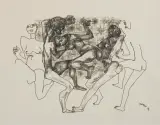 Otto Axer, Scena figuralna, 1972, tusz pióro, papier kremowy