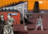 Stanisław Frenkiel, Scena miejska, 1984, tempera, akryl, papier