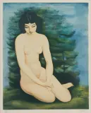 Moïse Kisling, AKT DZIEWCZYNY SIEDZĄCEJ NA TRAWIE, litografia barwna, papier