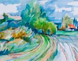 Sergiusz Grudkowski, DOMEK NAD WISŁĄ W ŁOMIANKACH, 2005, akwarela, papier