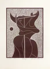 Henryk Płóciennik, Portret, linoryt (odbitka w kolorze brązowym), papier