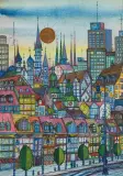Zygmunt Warczygłowa, Widok miasta, 1986, tusz pióro, akwarela, papier