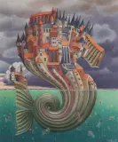 Jacek Yerka, Lewiatan udomowiony, 2022, pastel, papier