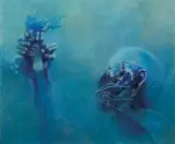 BZ, lata 1985-1990 by Zdzisław Beksiński, olej, płyta pilśniowa, sold Apr 2022