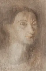 Tadeusz Kulisiewicz, GŁOWA KOBIETY, Z SERII RYSUNKÓW ZE SZLEMBARKU, kredka, ołówek, papier żeberkowy