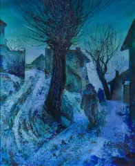 Leszek Nowosielski, ZIMĄ W MIASTECZKU, 1998, olej, płótno