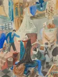 Jan Marcin Szancer, W SKLEPIE Z MATERIAŁAMI, LATA 30. XX W., akwarela, ołówek, papier