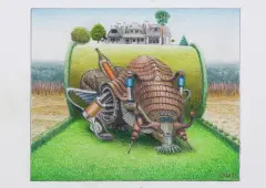 Jacek Yerka, Trawnikodont w rolce, 2021, kredki, ołówek, karton